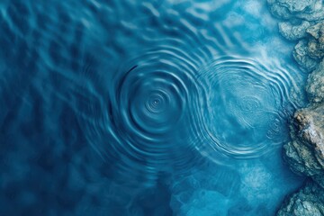 A breathtaking aerial view reveals ripples dancing across crystal-clear water next to a rugged shoreline, all illuminated by the brilliant light of day, showcasing nature's serene beauty