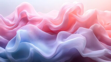 Fototapeta premium Abstract fluid waves with soft pastel gradients of pink, blue, and lavender, resembling flowing fabric with smooth textures and gentle color transitions