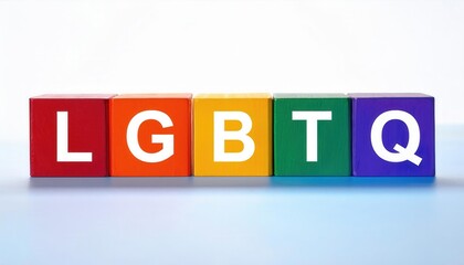 Colorful LGBTQ Blocks Depicting Letters L, G, B, T, Q on Rainbow Colored Wooden Cubes for Pride, Equality, and Inclusivity Themes