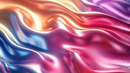 Obraz premium Experience a dazzling and fluid rainbow texture with a sleek metallic finish that brilliantly reflects a spectrum of vibrant colors, creating an enchanting flowing pattern