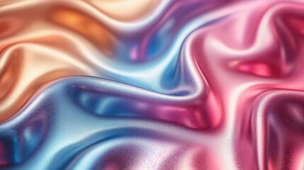 Obraz premium Fluid rainbow texture with shiny metallic sheen flowing smoothly in gentle waves, showcasing vibrant colors and reflective qualities in an abstract design