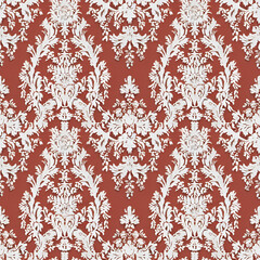 Fototapeta premium Seamless elegant vintage floral damask pattern on red background, classic textile design