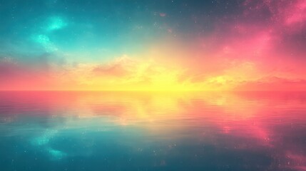 Fototapeta premium Soft gradients of vibrant teal and pink blend into a serene ocean view during twilight, creating a peaceful and colorful atmosphere