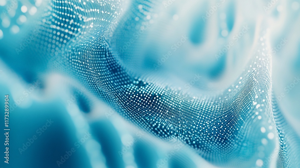 Poster Abstract blue digital wave background with particles.