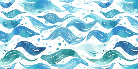Abstract watercolor painting of ocean waves in shades of blue and teal. Serene and calming, perfect for summer or beach themes.