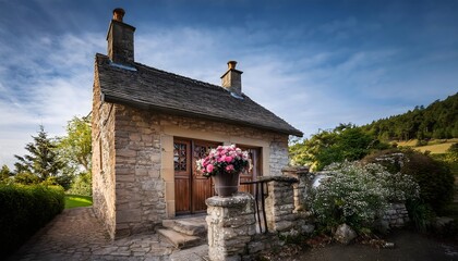 Charming Stone Cottage Flowers Landscape Countryside Home