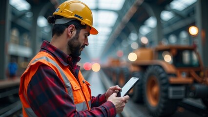 Engineer looking at the date from a mobile phone