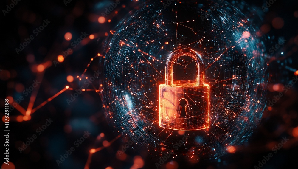 Aufkleber glowing padlock inside digital sphere, global network security concept.