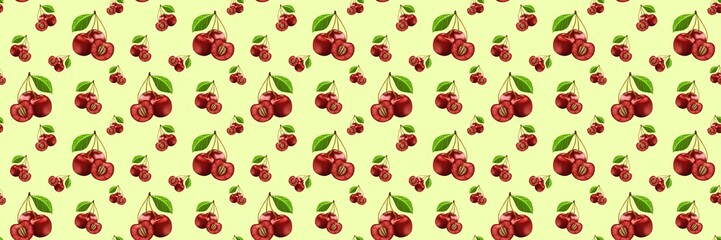Hand drawn set of designs and patterns. gouache illustrations. Illustrations of Cherry berry fruit for poster, prints, menu, card or textile