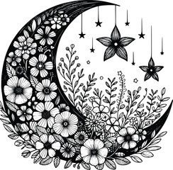 Moon Flowers svg file, Floral Moon svg, Dreams svg, Moon with Flowers Svg, Moon Flower cut file, Boho svg, Crescent Moon svg, Cricut