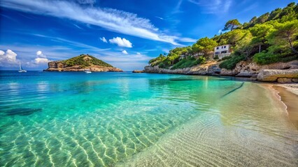 Fototapeta premium Ibiza Beach: Pristine White Sand, Turquoise Waters, Sunny Day