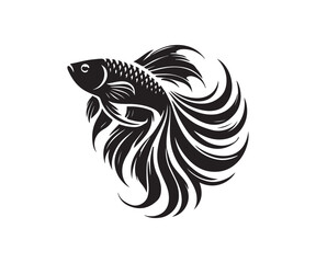 minimalist silhouette of golden fish in black and white