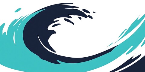 Obraz premium Abstract ocean wave design, teal and dark blue, white background, website banner.