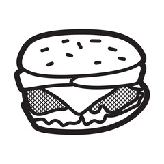 sandwich, simple black and white line art, burger