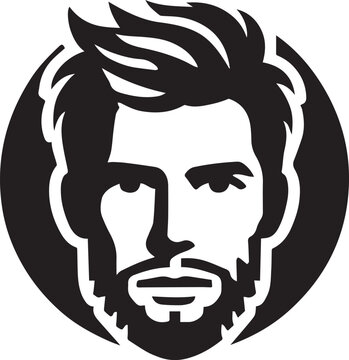 Creative human man face black soild silhouette logo icon, drawing head isolated on white background. Clipart element person vector