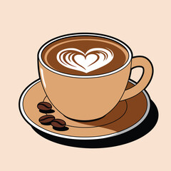 Obraz premium Coffee Love Foam With Beans Cartoon Icon Illustration.