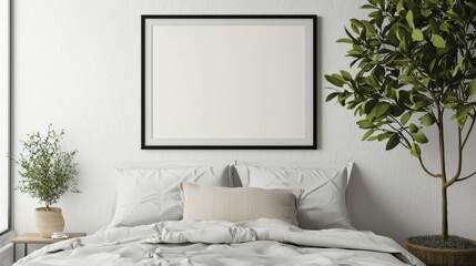 Home Interior Wooden Black Frame Painting Mockup 