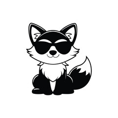 Obraz premium Cute baby Fox sitting wearing sunglass illustration vector, Fox clipart Design, Funny Fox Design 