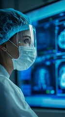 Healthcare professional analyzes patient scans in a modern medical facility