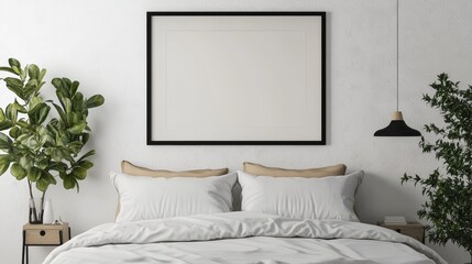 Home Interior Wooden Black Frame Painting Mockup 