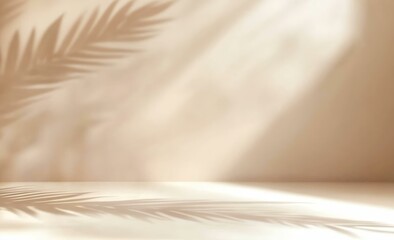Beige Minimalist Background with Palm Leaf Shadows