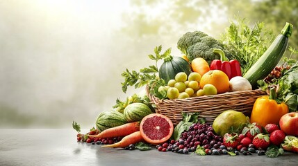 Colorful Fresh Fruits and Vegetables in a Basket