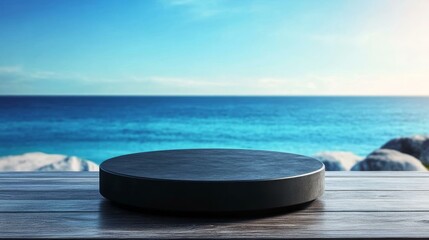 Empty Black Display Platform by the Ocean