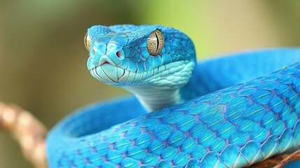 Vibrant Blue Viper: A Stunning Close-Up of a Rare and Beautiful Serpent