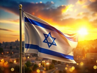 Obraz premium Jerusalem Flag Waving in Wind, Bokeh Background - Full HD Stock Photo