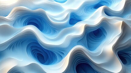 Fototapeta premium Abstract blue and white wavy 3D background.