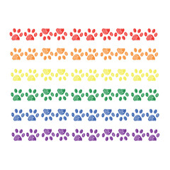 Colorful rainbow colored paw prints