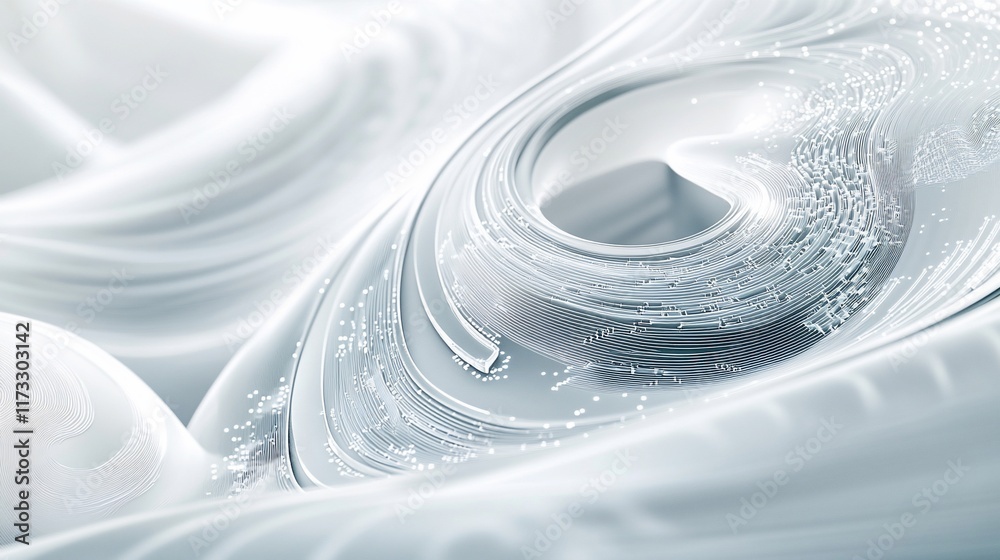 Poster Abstract swirling white and grey pattern with textured surface and subtle light reflections.