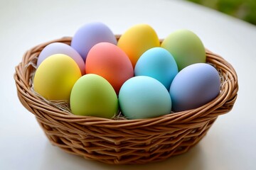 Colorful Easter Eggs in a Wicker Basket
