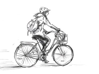 Obraz premium person outline on bicycle