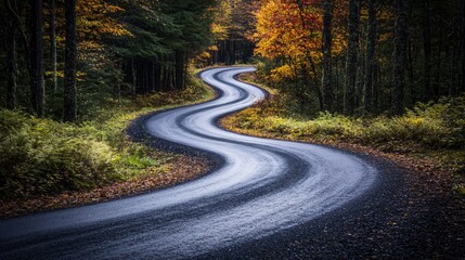 Fototapeta premium Winding Autumn Road Through Forest Scenic Drive