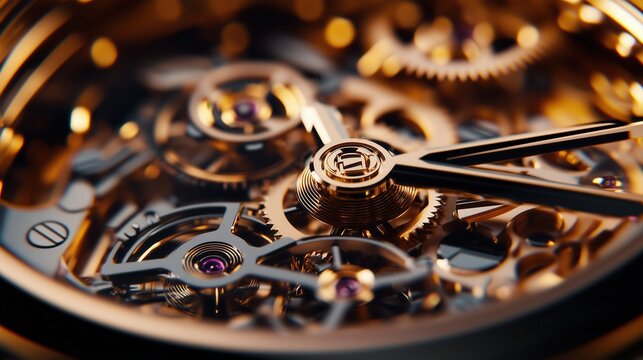 Golden luxury watch movement showing its intricate mechanism