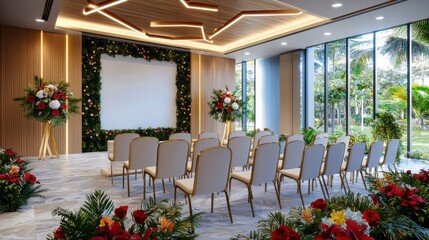 Event setup for corporate meeting modern venue indoor professional