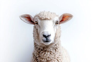 Fototapeta premium Illustration of a merino sheep with large curled horns facing left against a white background showcasing natural lighting and detailed features
