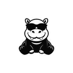 Fototapeta premium Cute baby Hippopotamus sitting wearing sunglass illustration vector, Hippopotamus clipart Design, Funny Hippopotamus Design 