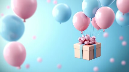 Floating Gift Box with Balloons for a Celebration
