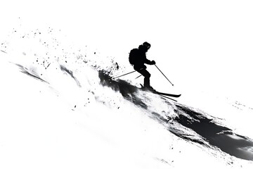 Fototapeta premium person silhouette skiing down mountain