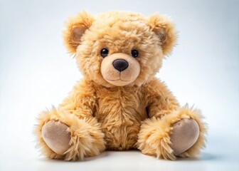 Obraz premium A charming AI-generated panorama showcases an adorable teddy bear against a pristine white backdrop.