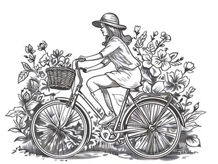 Obraz premium person outline riding bicycle with basket