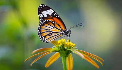 Obraz premium Plain Tiger Butterfly on Orange Flower, Natures Beauty, Insect, Generated image