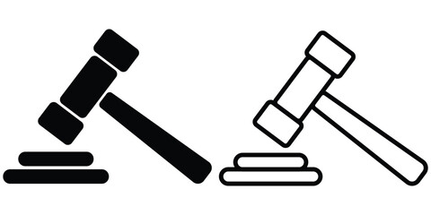 Black gavel icon. Judge Hammer. Judges gavel silhouette icon. A simple flat representation for justice and court concepts. Suitable for legal symbols or law-themed. Design Eps 10
