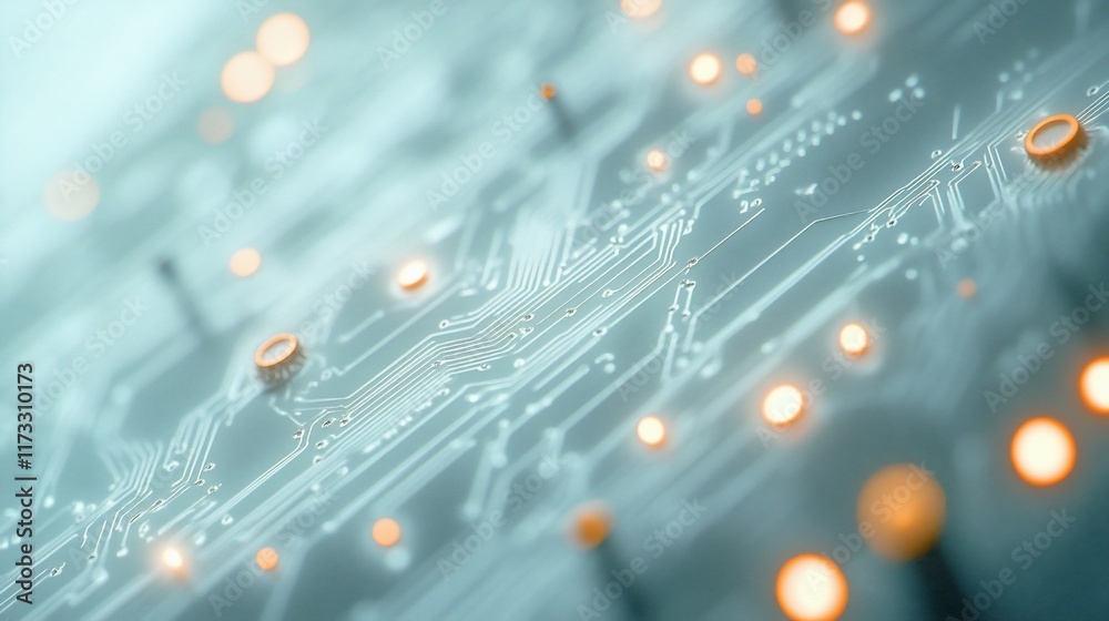 Poster Close-up of illuminated circuit board, showcasing intricate pathways and connections.