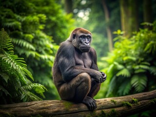 Naklejka premium Lonely Gorilla Jungle Minimalist Photography: Silverback on Branch