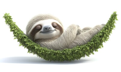 Sloth sleeping peacefully in a leaf hammock.