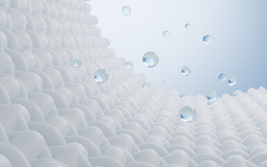 Obraz premium Abstract braided fabric and floating spheres, 3d rendering.