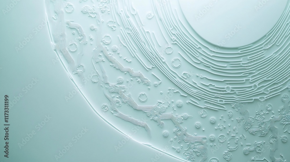 Fototapete abstract teal background with embossed circular pattern resembling a microscopic view or circuit boa